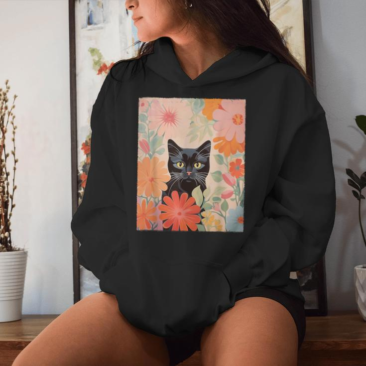 Black Cat And Flowers Cat Lover Cat Floral Cat Women Hoodie Gifts for Her