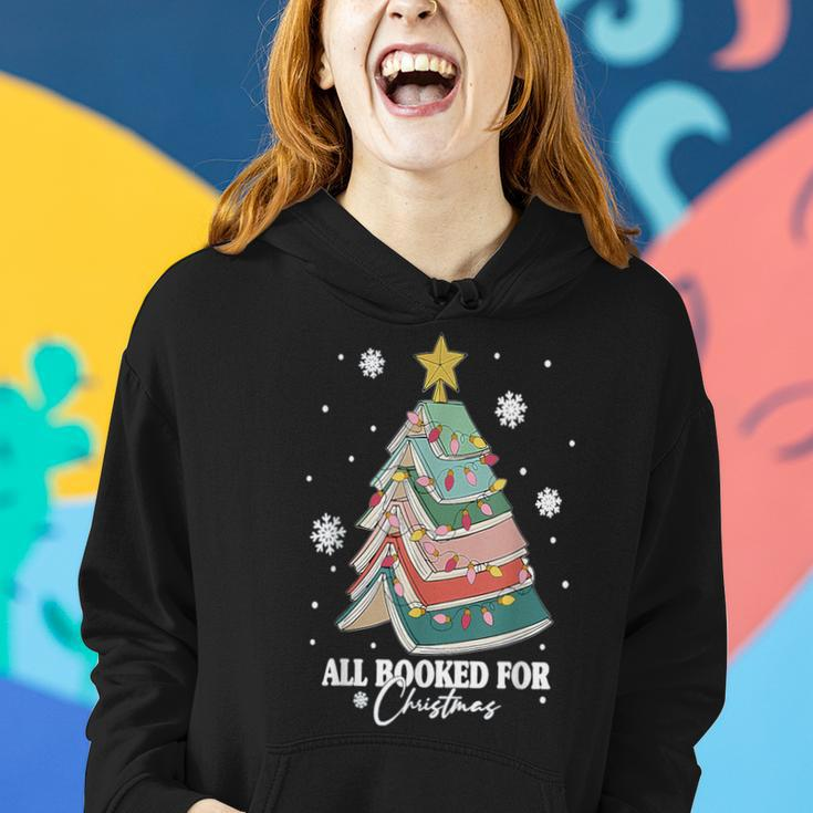 All Booked For Christmas Book Tree Lights Teacher School Women Hoodie Gifts for Her