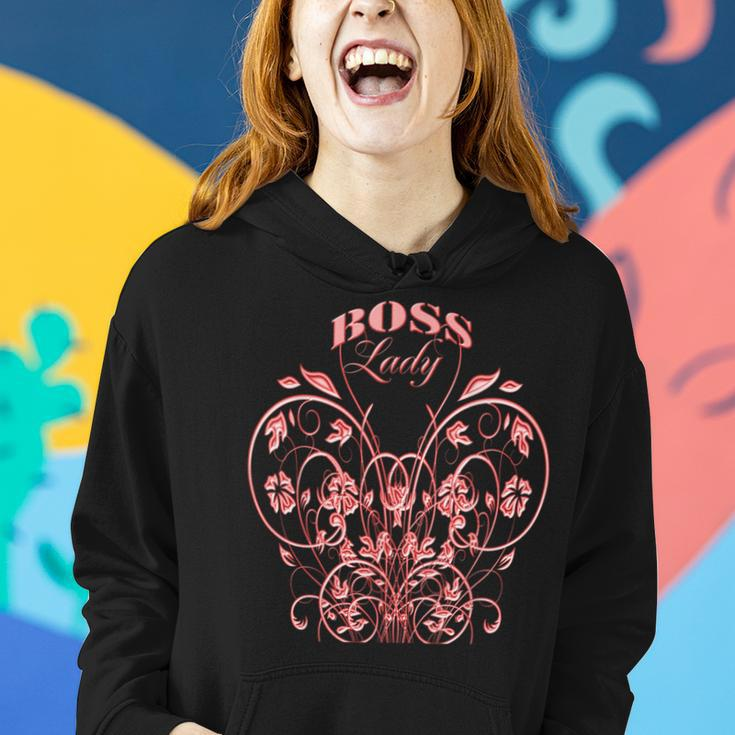 Boss Lady Pink Floral Butterfly Swirl Women Hoodie Gifts for Her