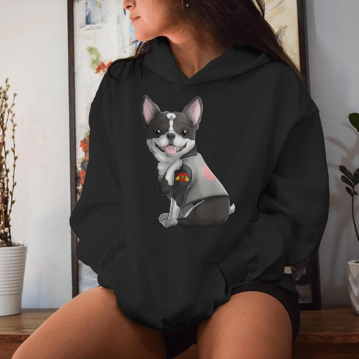 Boston Terrier I Love Mom Tattoo Dog Mother's Day Women Hoodie Gifts for Her