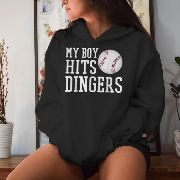 My Boy Hits Dingers Baseball Mom Dad I Hit Dingers Women Hoodie Gifts for Her