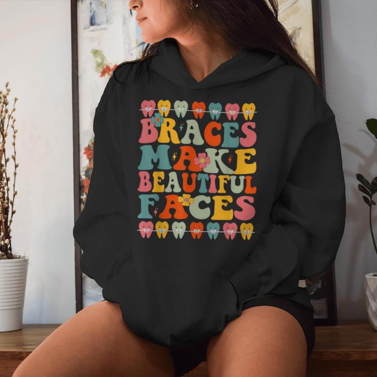 Braces Make Beautiful Faces Groovy Orthodontist Women Hoodie Gifts for Her