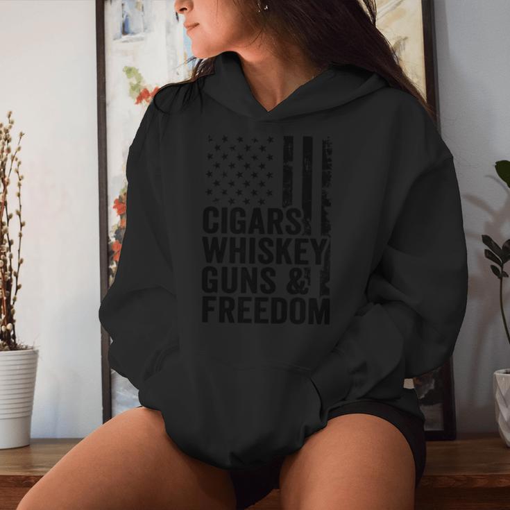 Cigars Whiskey Guns & Freedom Drinking Usa Flag Gun Women Hoodie Gifts for Her