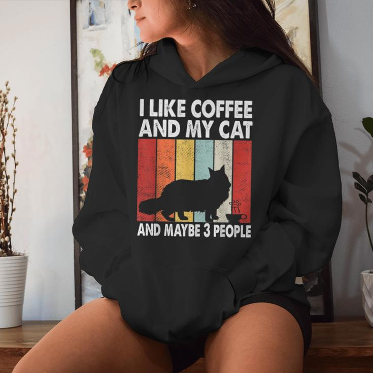 I Like Coffee And My Cat Maybe 3 People Vintage Maine Coon Women Hoodie Gifts for Her
