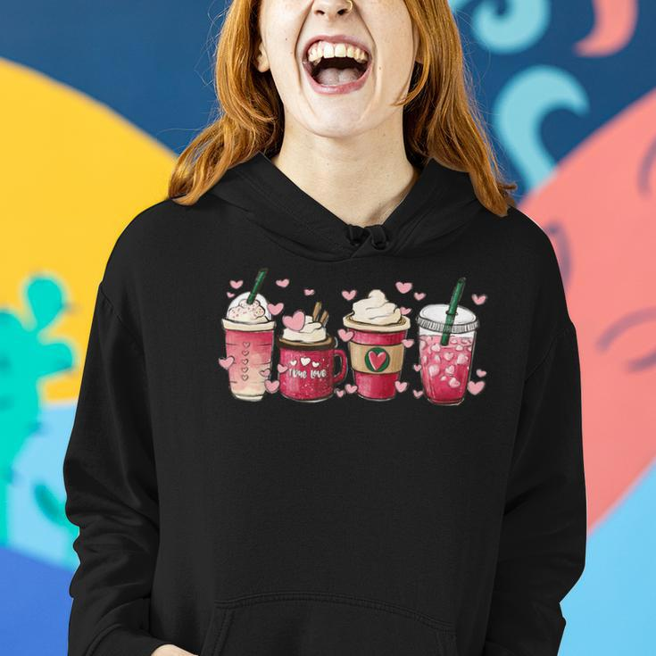 Coffee Cups Retro Groovy Hearts Loving Latte Valentine's Day Women Hoodie Gifts for Her