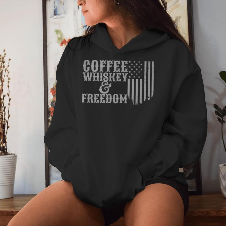 Coffee Whiskey And Freedom Vintage Rustic American Flag Women Hoodie Gifts for Her