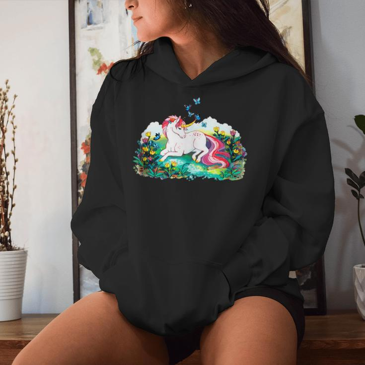 Colorful Unicorn Laying In A Flower Filled Field Women Hoodie Gifts for Her