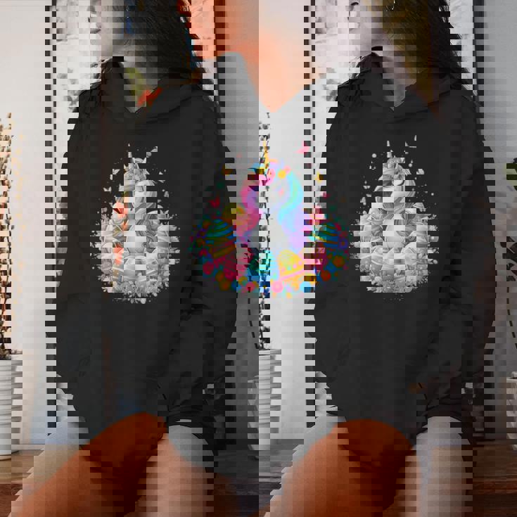 Colorido Unicornio De Huevo De Pascua Cuello Sudadera con capucha para mujer Regalos para ella