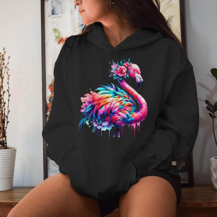 Coole Batikkunst Mit Tiermotiv Flamingoogelgeist Kapuzenpullover für Damen Geschenke für Sie