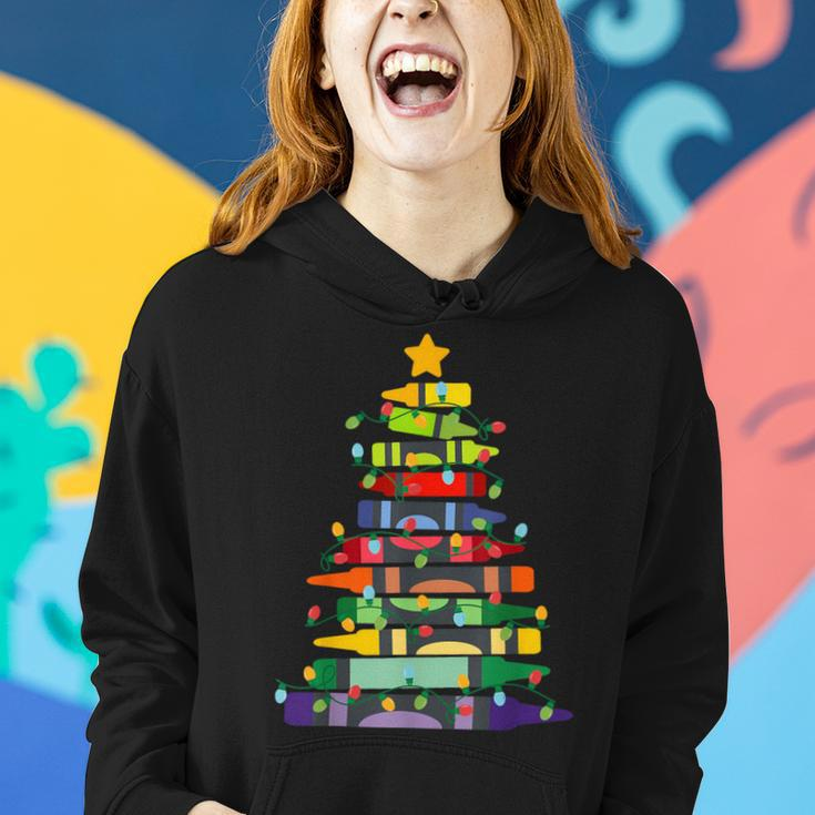 Crayon Christmas Tree Teacher Student Xmas Holiday Pajamas Women Hoodie Gifts for Her