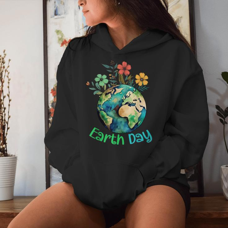 Cute Earth With Floral Earth Day Happy Earth Day 2024 Women Hoodie Gifts for Her