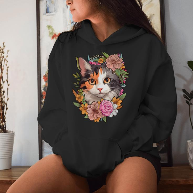 Cute Floral Calico Cat Women Hoodie Gifts for Her