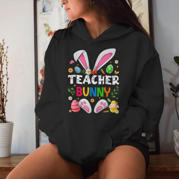 Cute Teacher Bunny Ears & Paws Easter Eggs Easter Day Girl Women Hoodie Gifts for Her