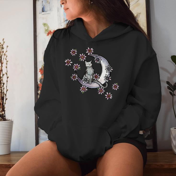 Daisy Flowers Moon Cat Witchy Cats Women Hoodie Gifts for Her