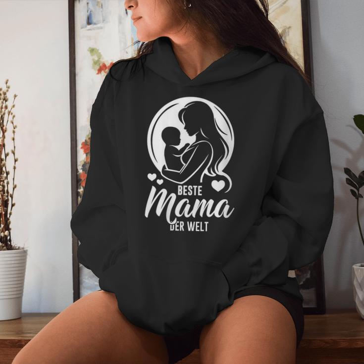 Damen Beste Mama Der Welt – Silhouette Mutter Baby Kind Geschenk Mit-Ausschnitt Kapuzenpullover für Damen Geschenke für Sie