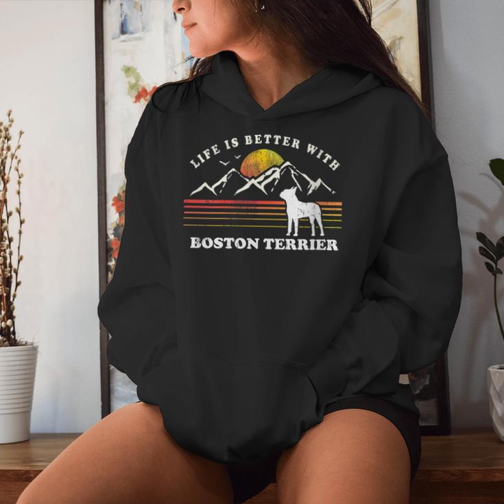 Damen Life Better Boston Terrierintage Hund Mama Papa Mit-Ausschnitt Kapuzenpullover für Damen Geschenke für Sie