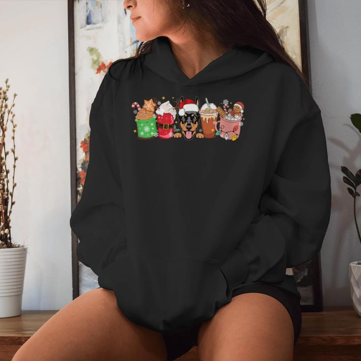 Dobermann Und Kaffeeliebhaber Mama Papa Weihnachten Neujahr Grafik Mit-Ausschnitt Kapuzenpullover für Damen Geschenke für Sie