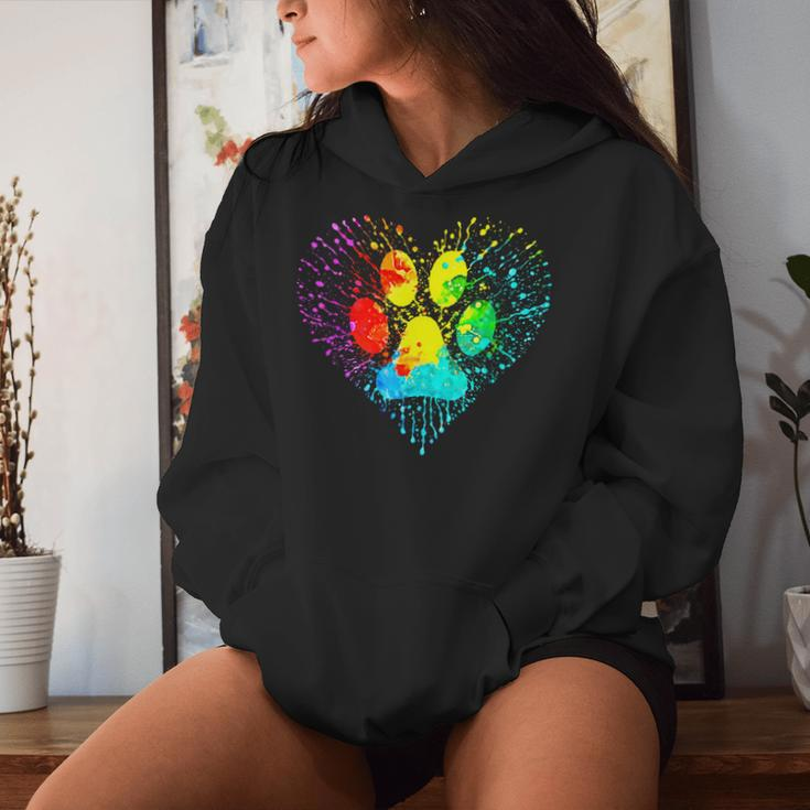 Dog Lover Mom Dad Colorful Heart Dog Paw Print Women Hoodie Gifts for Her