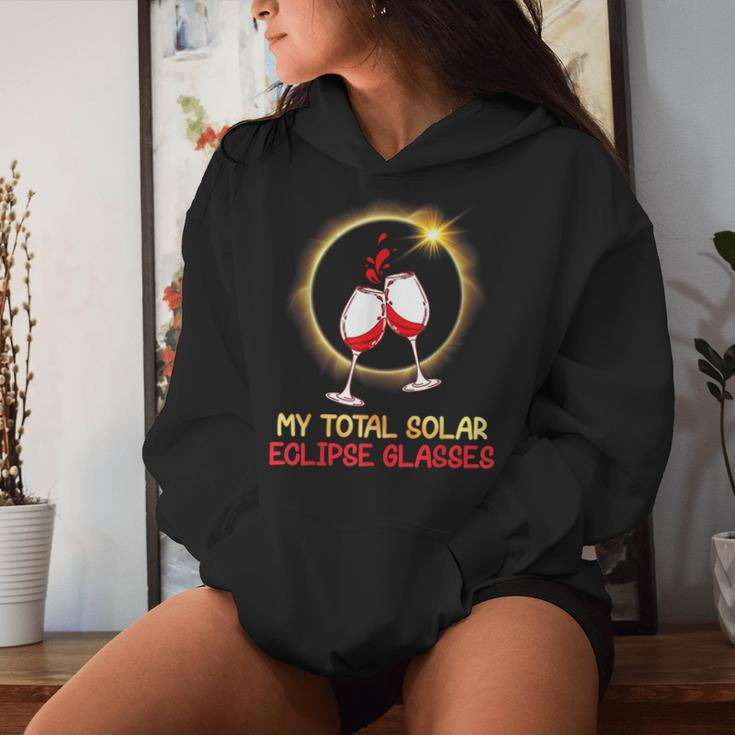 Drinking Wine And Watching My Total Solar Eclipse Glasses Women Hoodie Gifts for Her