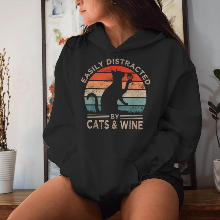Easily Distracted By Cats & Wine Vintage Cats Wine Women Hoodie Gifts for Her