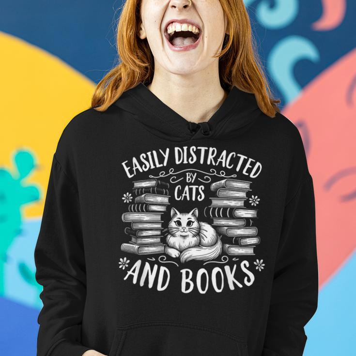 Easily Distracted By Cats And Books Cat Girls Women Hoodie Gifts for Her