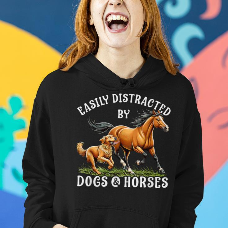 Easily Distracted By Horses And Dogs Girls Equestrian Women Hoodie Gifts for Her
