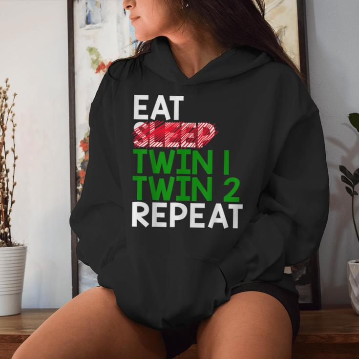 Eat Sleep Twin 1 Twin 2 Repeat Mom Of Twins For Mom Women Hoodie Gifts for Her