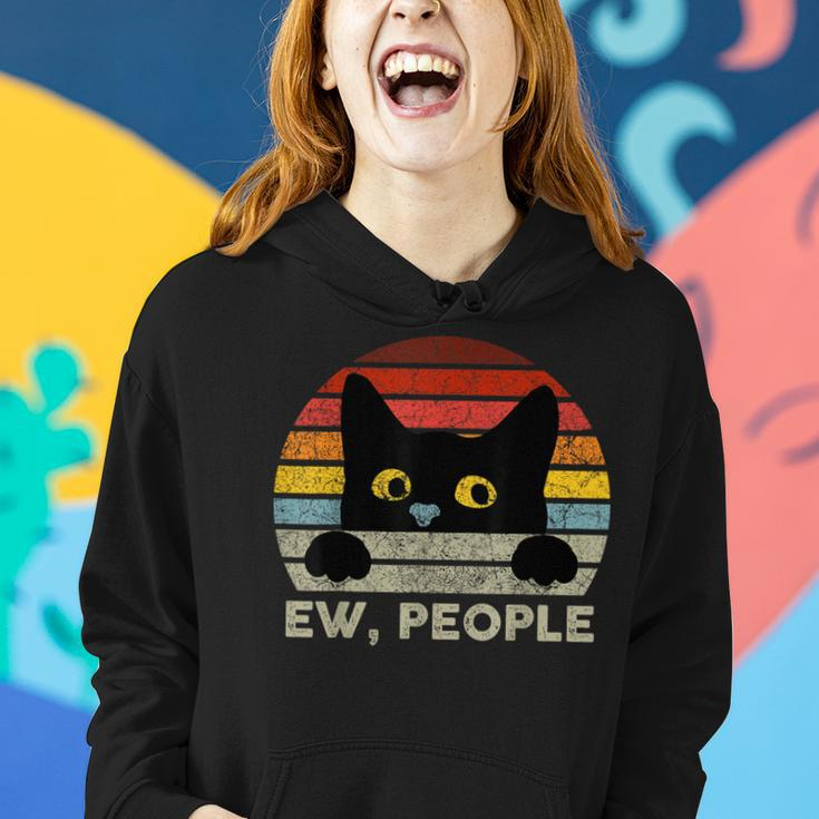 Ew People Vintage Black Cat For Cat Lover Cat Mom Cat Dad Women Hoodie Gifts for Her
