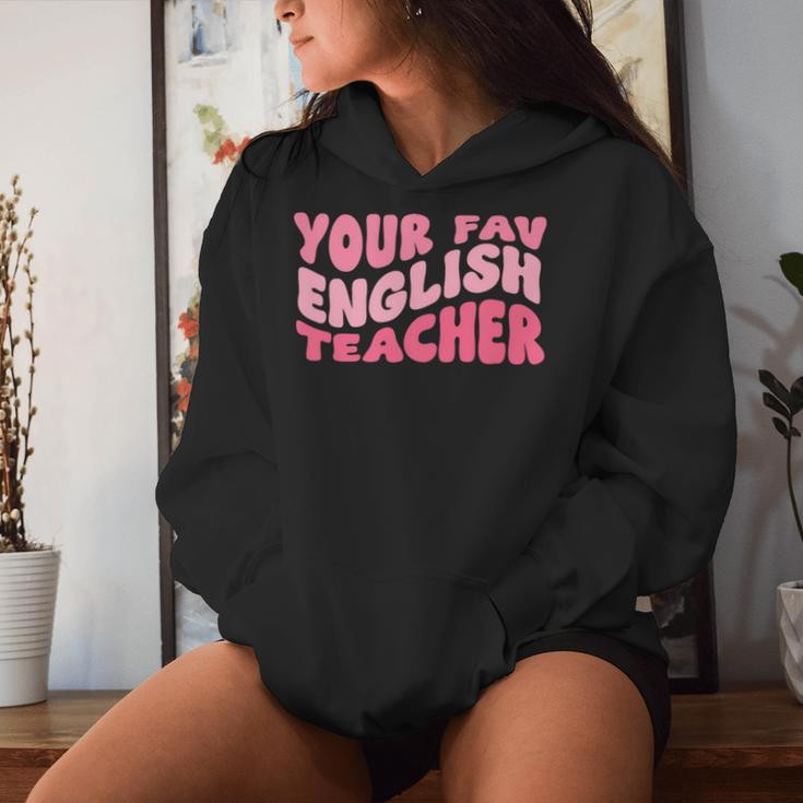 Your Fav English Teacher On Front Retro Groovy Pink Women Hoodie Gifts for Her