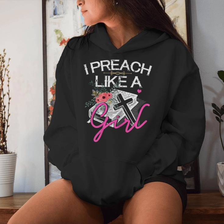 Female Pastor Preacher I Preach Like A Girl Women Hoodie Gifts for Her