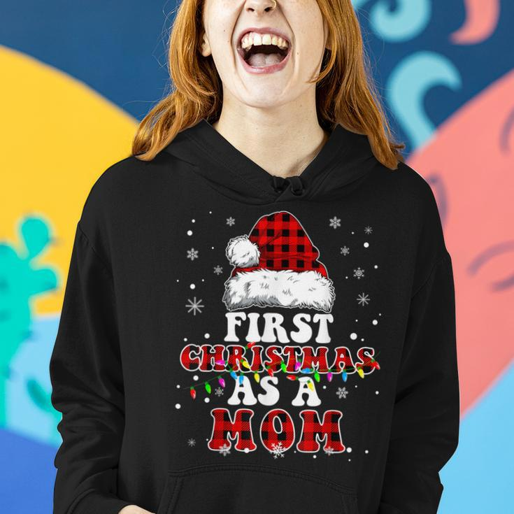 First Christmas As A Mom Santa Hat Red Plaid Buffalo Women Hoodie Gifts for Her