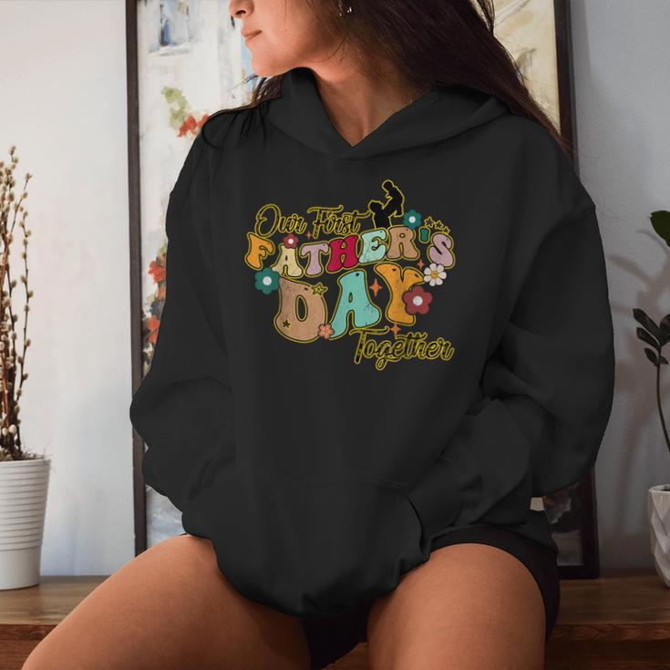 Our First Father's Day Together Groovy Sayings Kid Women Hoodie Gifts for Her