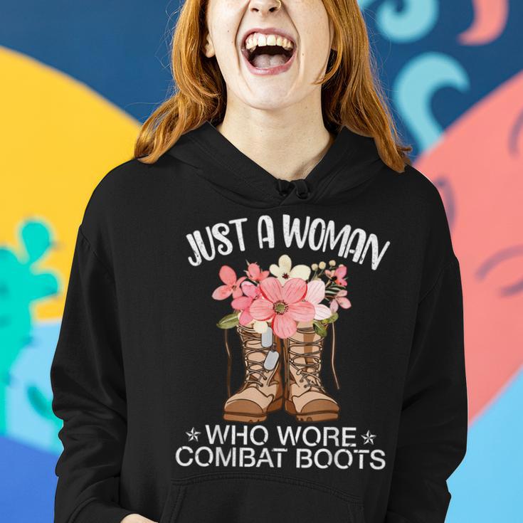 Flowers Happy Veteran Day Just A Woman Who Wore Combat Boots Women Hoodie Gifts for Her