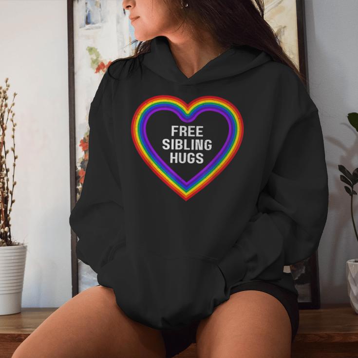 Free Sibling Hugs Heart Lgbt Gay Pride Month Brother Sister Women Hoodie Gifts for Her