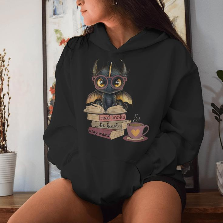 Dragon Read Books Be Kind Stay Weird Book Lover Women Hoodie Gifts for Her