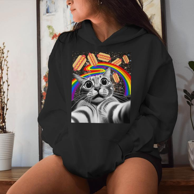 Graphic Rainbow Hotdog Ufos Cosmic Space Selfie Cat Women Hoodie Gifts for Her