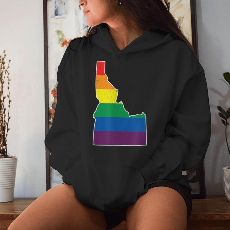 Gay Pride Flag Idaho State Map Rainbow Stripes Women Hoodie Gifts for Her