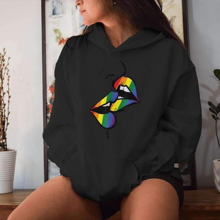 Gay Rainbow Lips Kissing Lgbt Flag Pride Month Women Women Hoodie Gifts for Her