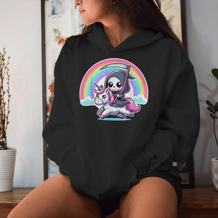 Grim Reaper Riding Unicorn Rainbow Heavy Metal Women Hoodie Gifts for Her