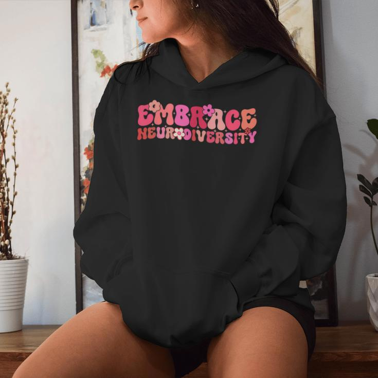 Groovy Embrace Neurodiversity Adhd Autism Asd Awareness Women Hoodie Gifts for Her