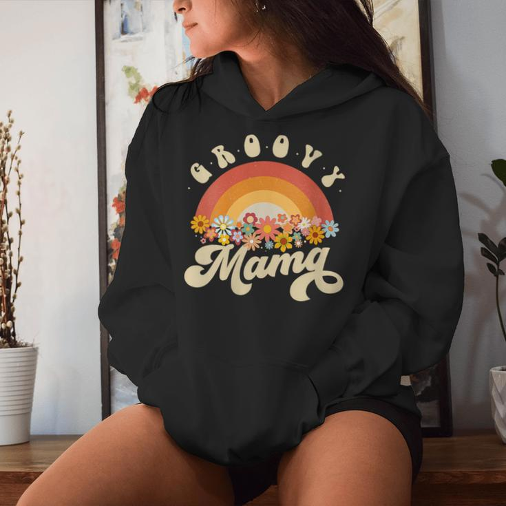 Groovy Mama Retro Rainbow Colorful Flowers Mom Women Hoodie Gifts for Her