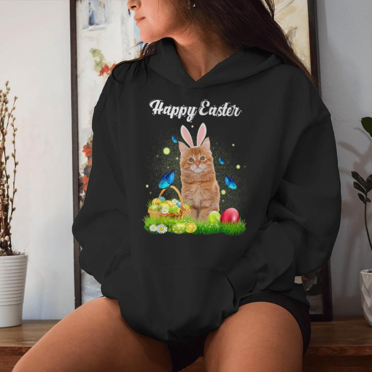 Happy Easter Day Bunny Cat Eggs Basket Cat Lover Women Hoodie Gifts for Her