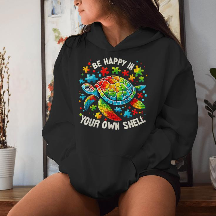 Be Happy In Your Own Shell Autism Awareness Rainbow Turtle Women Hoodie Gifts for Her