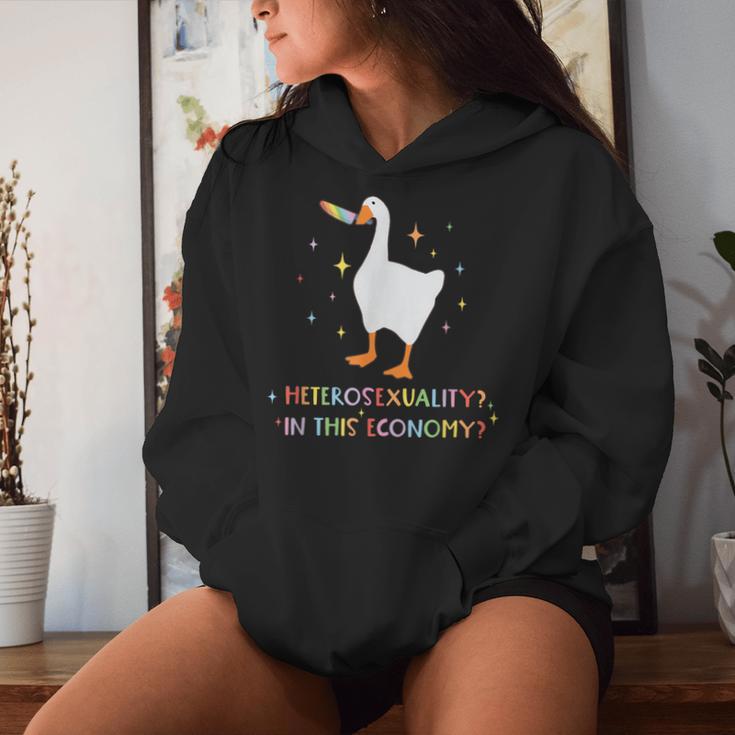 Heterosexuality In This Economy Lgbt Pride Goose Rainbow Women Hoodie Gifts for Her