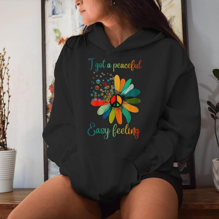 Hippie I Got An Easy Peaceful Feeling Sunflower Peace Sign Women Hoodie Gifts for Her