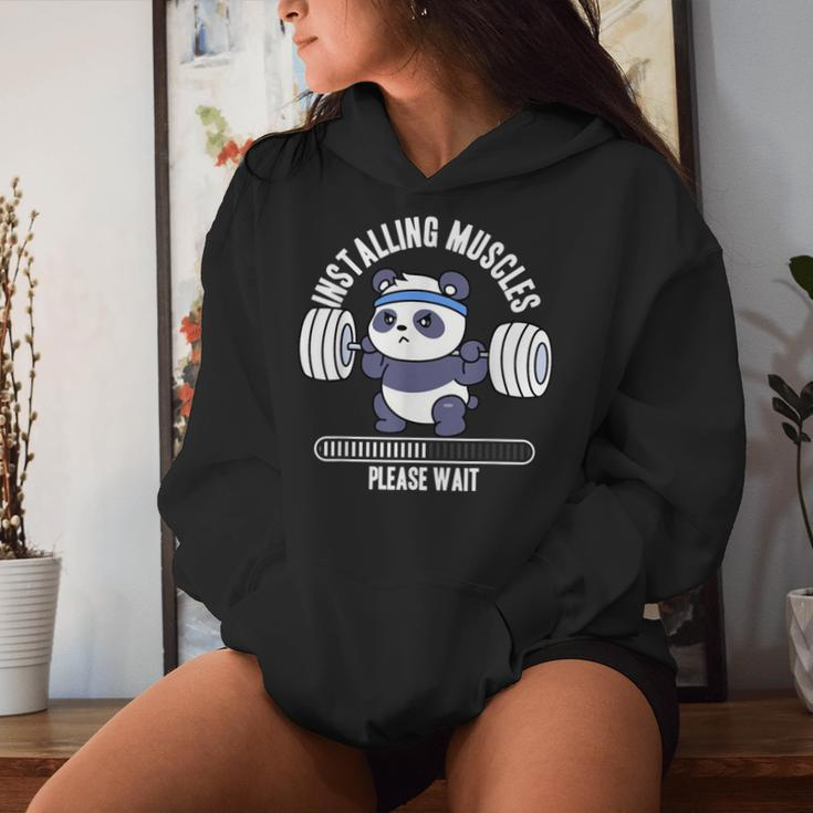 Installing Muscles Please Wait Panda Weight Lifting Barbell Women Hoodie Gifts for Her