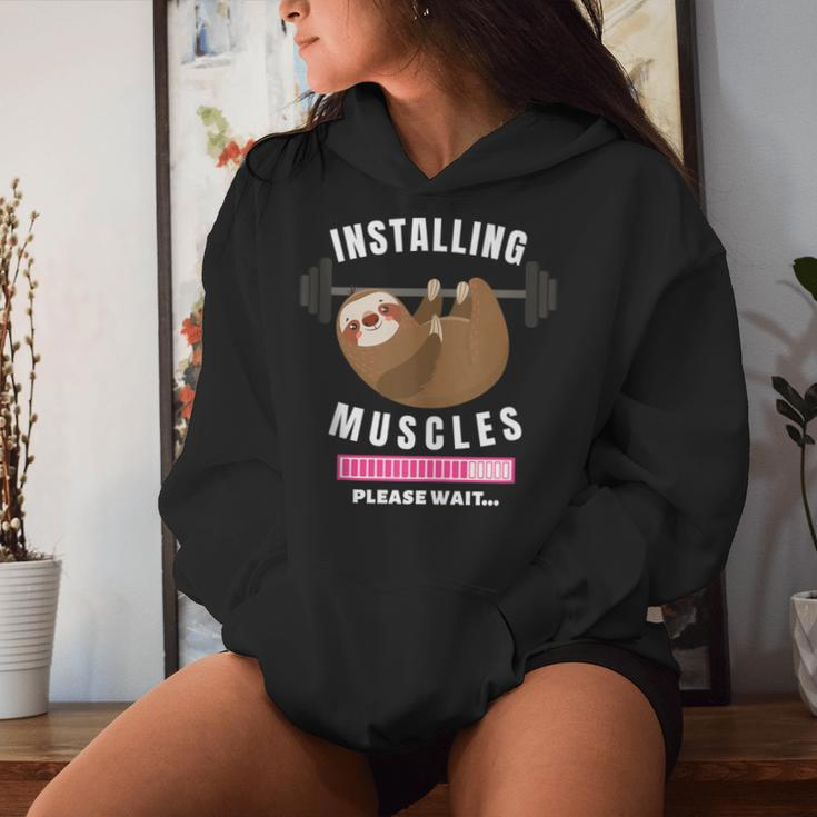 Installing Muscles Sloth Weight Lifting Fitness Motivation Women Hoodie Gifts for Her