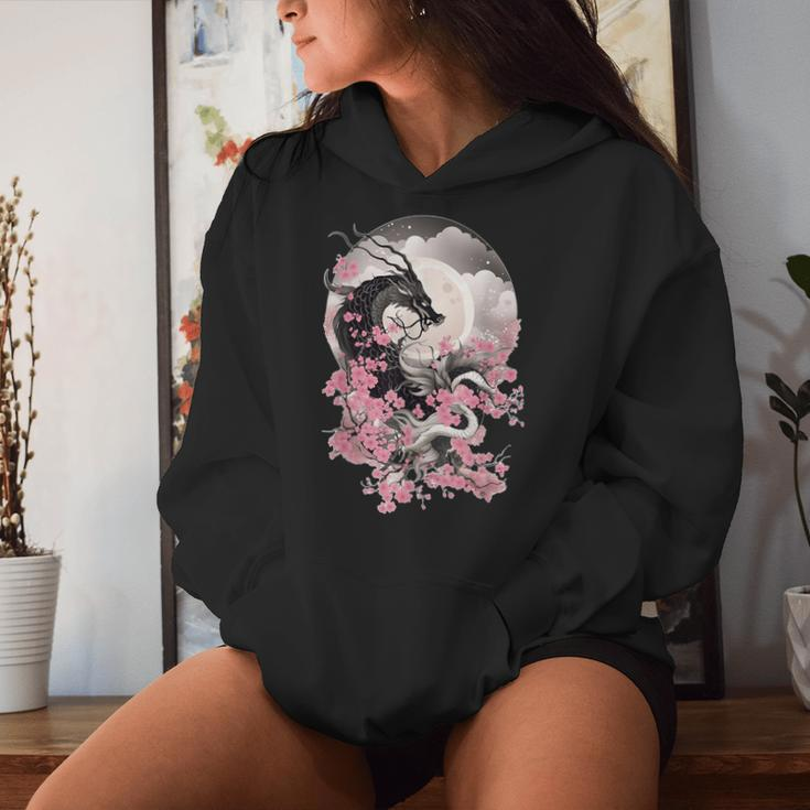 Japanese Dragon & Cherry Blossom & Full Moon Asian Women Hoodie Gifts for Her