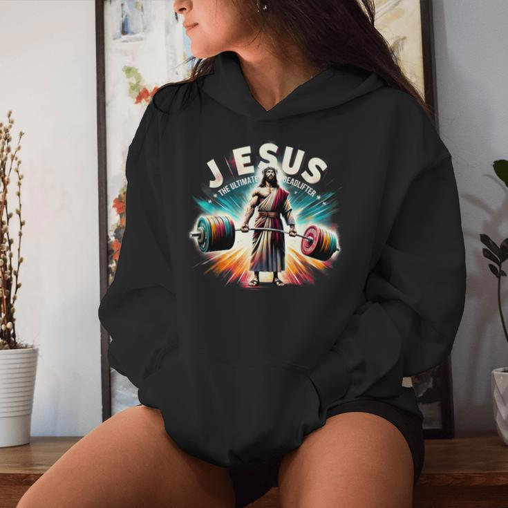 Jesus The Ultimate Deadlifter Retro Jesus Christian Workout Women Hoodie Gifts for Her