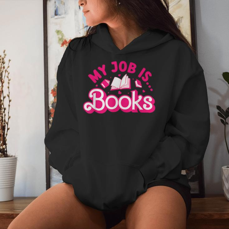 My Job Is Books Pink Retro Book Lovers Librarian Women Hoodie Gifts for Her